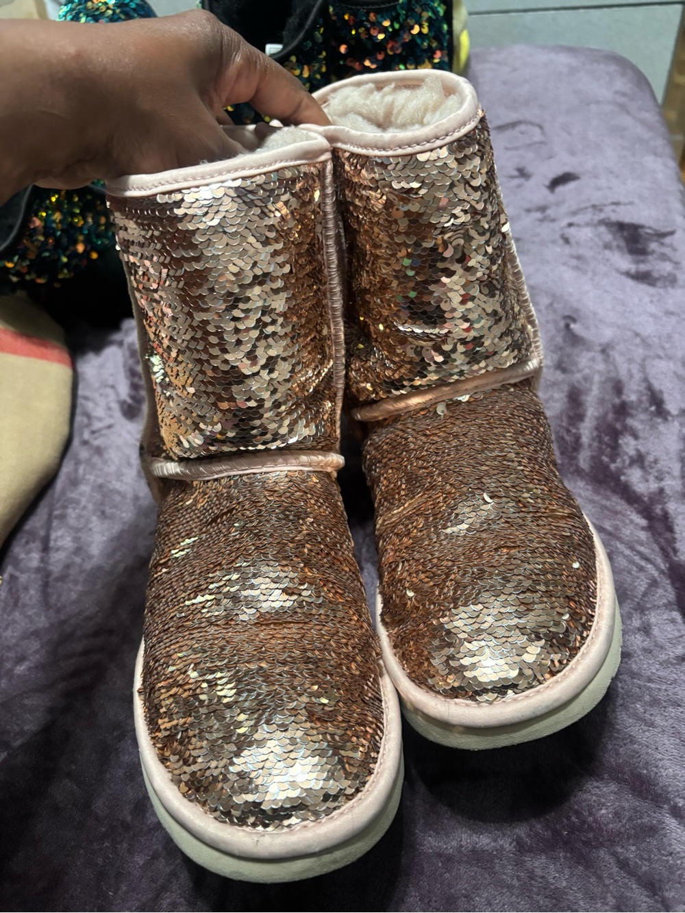 Big kids Sequin Short Slipper Boots - Rose Gold